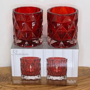 Pair Of Red Shannon Crystal Candle Holders For Tealight by Godinger